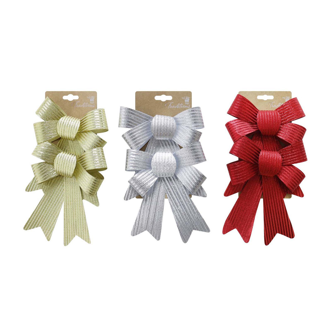 Metallic Bow with Stripes 2pk Assorted