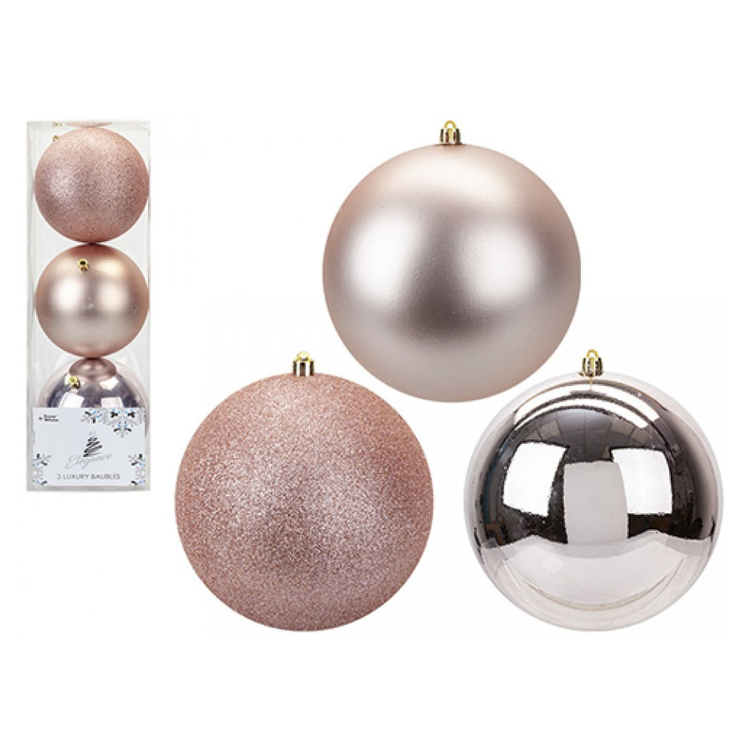 Snow White Rose Gold Bauble Decorations 3 Pack 14cm