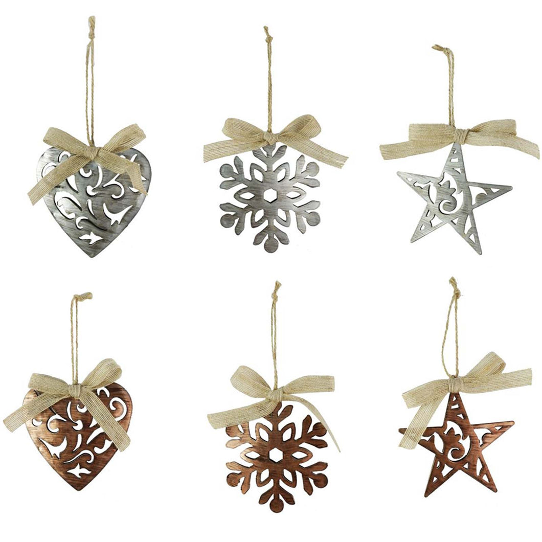 Rustic Tree Decorations - Star, Heart & Snowflake Assorted