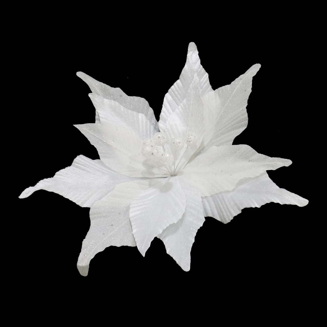 Poinsettia Clip-On 30cm - Velvet White Glitter