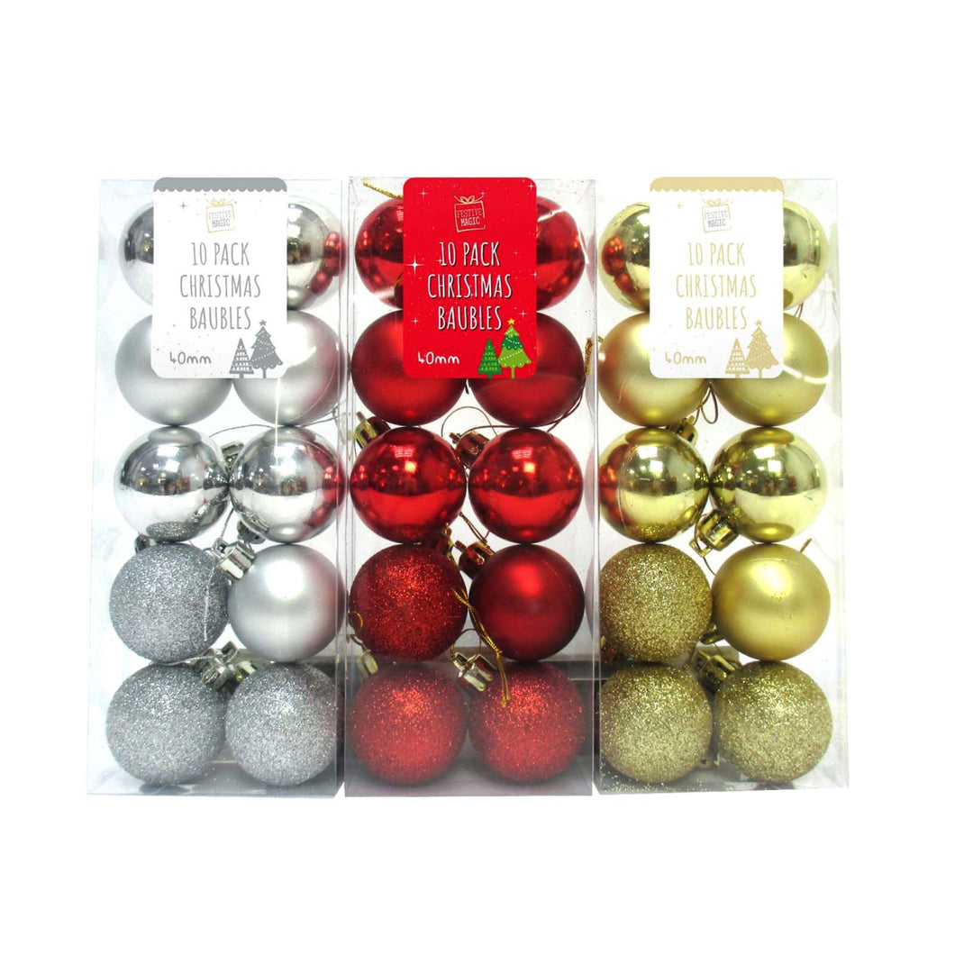 Silver, red, and gold assorted baubles