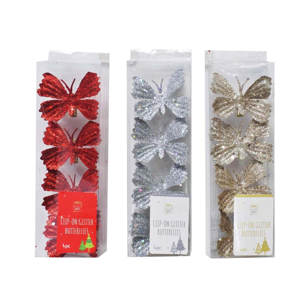 Red, silver, and gold sparkly assorted butterfly clips