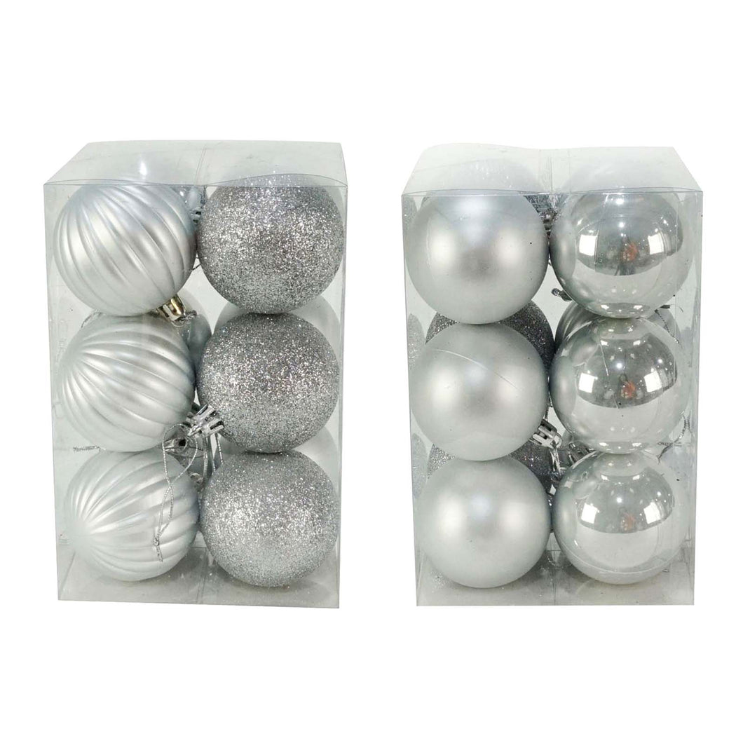 12 pack of assorted silver baubles