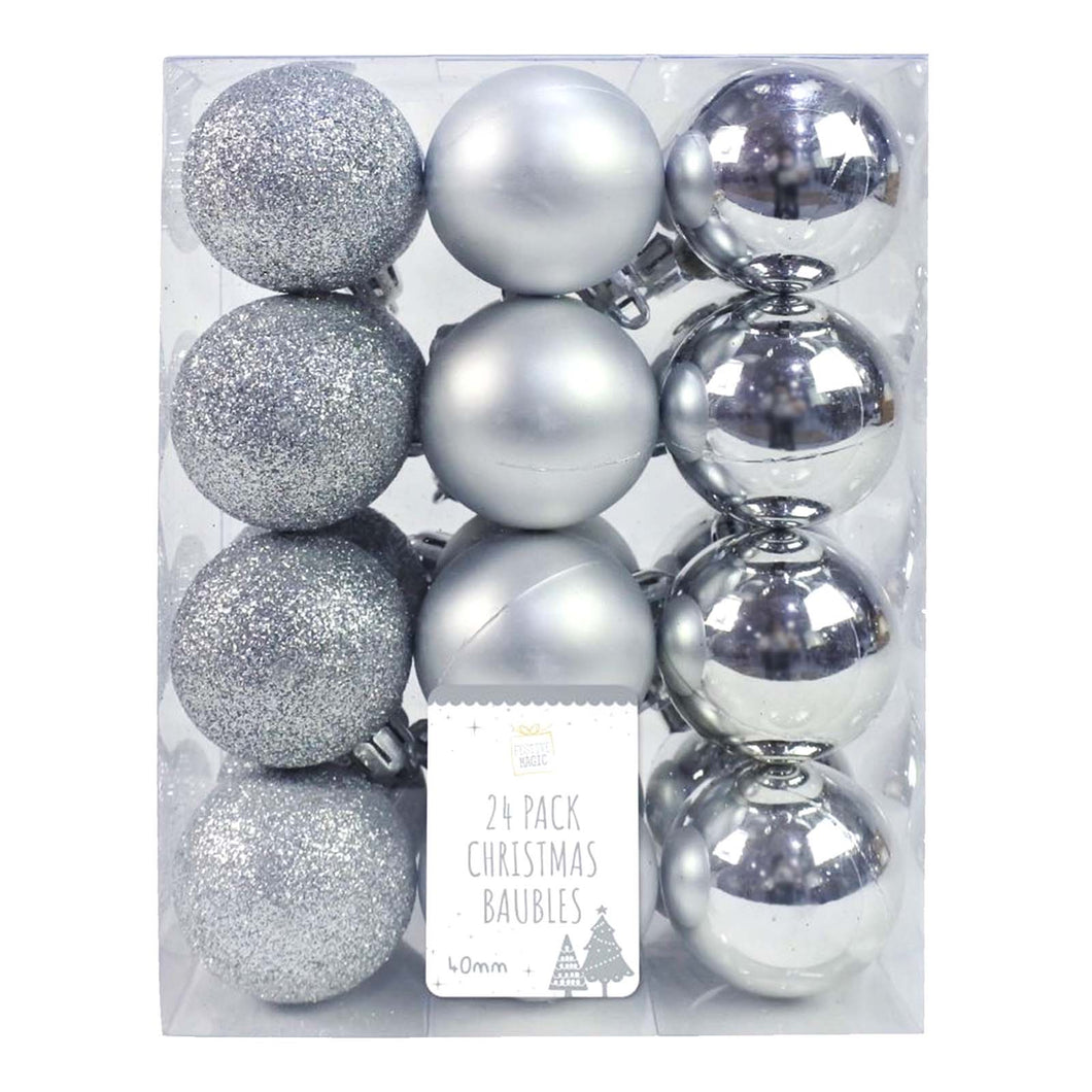 24 pack of silver baubles