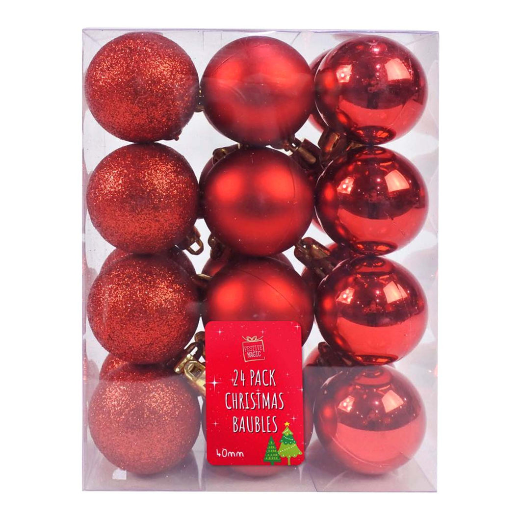 24 pack of red baubles
