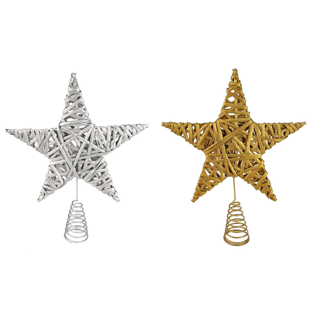 Metallic silver or gold rattan star toppers