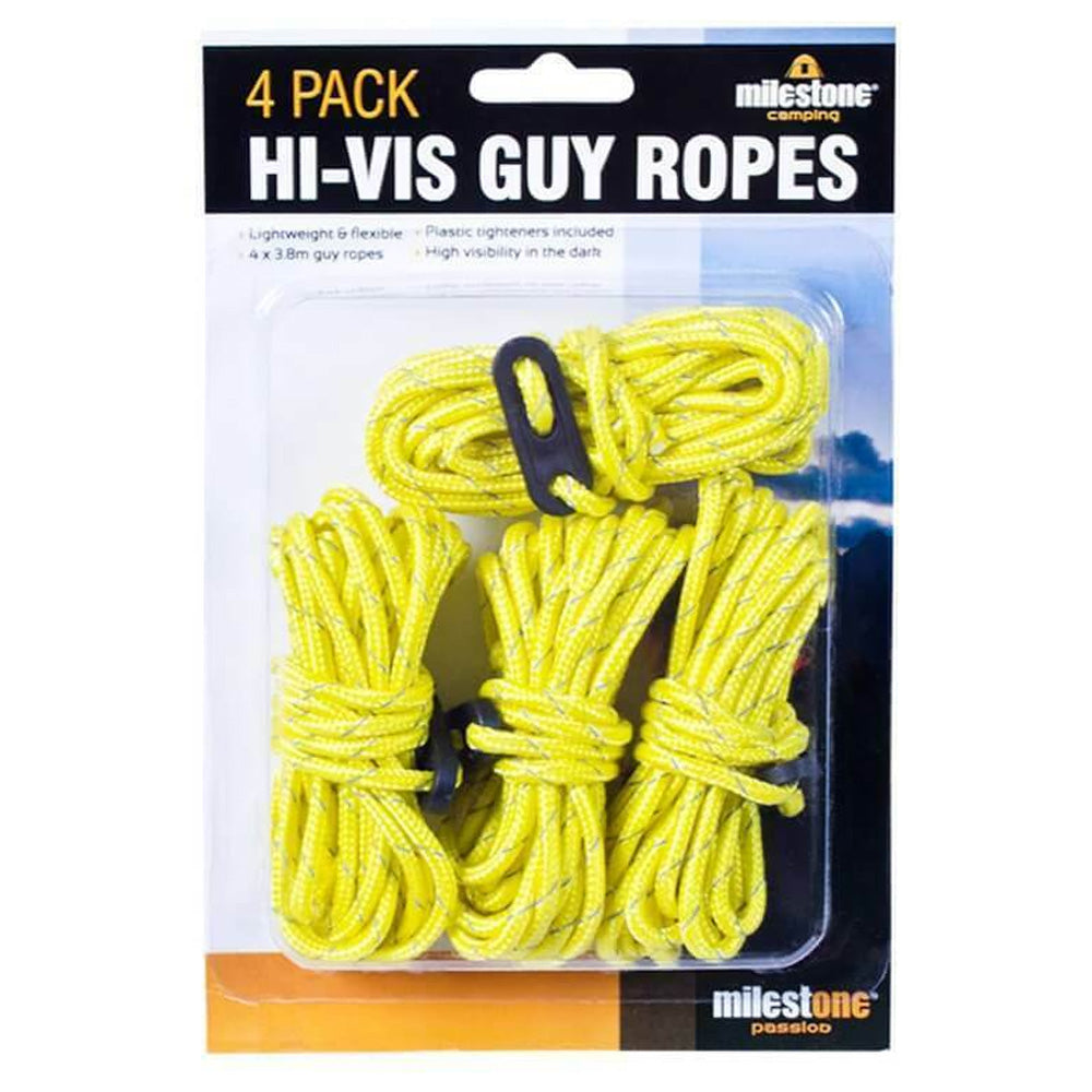 Milestone Camping Hi-vis Guy Ropes 4 Pack