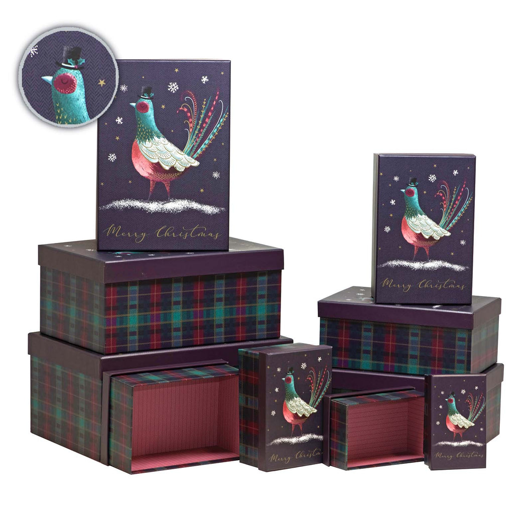 Set of Balmoral gift boxes with a pheasant and tartan design