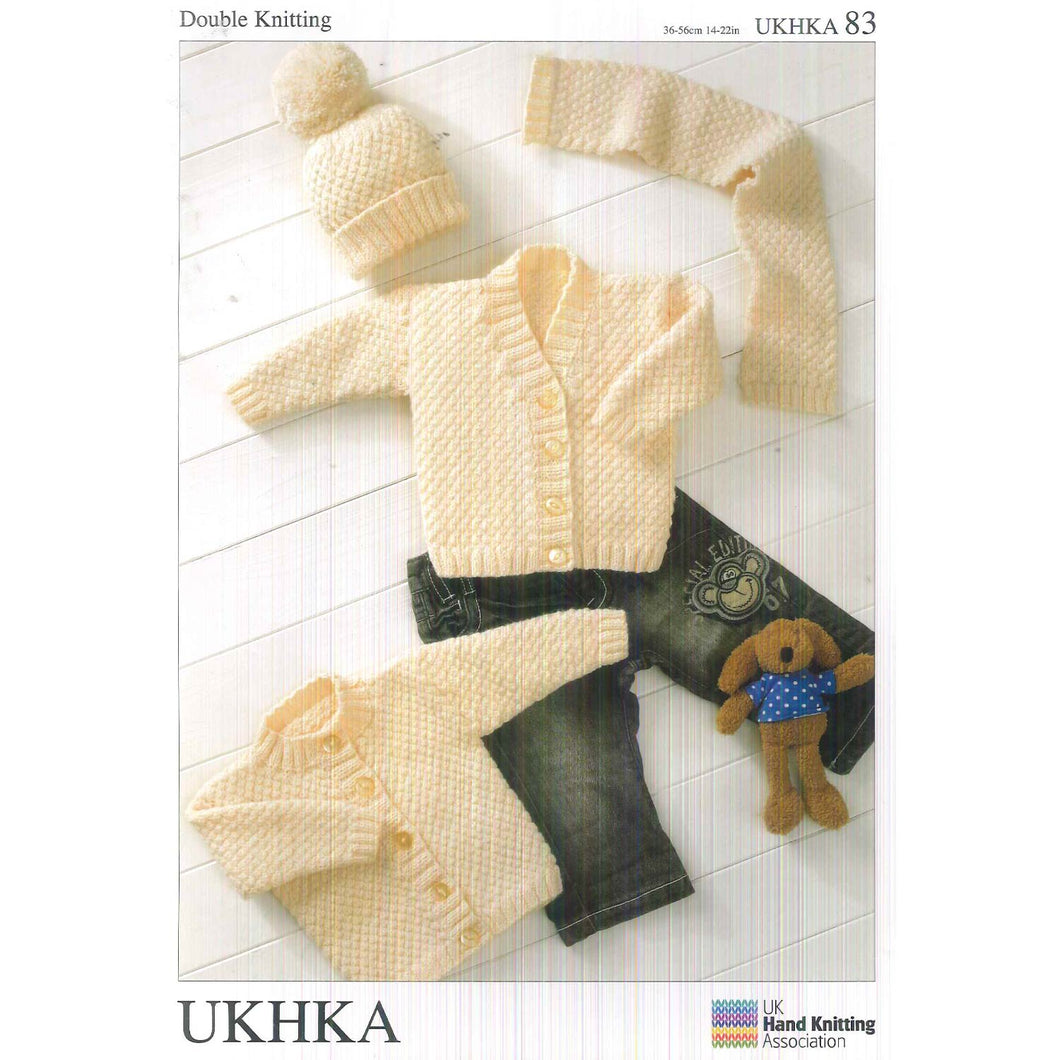 Cardi/Hat & Scarf UKHKA 83 Knitting Pattern