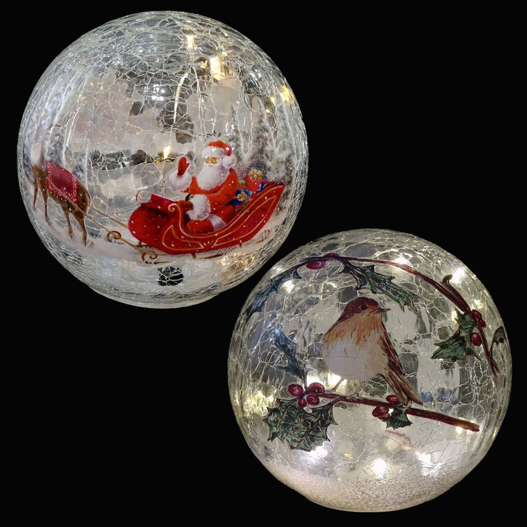 Light Up Crackle Glass Ball 15cm Assorted