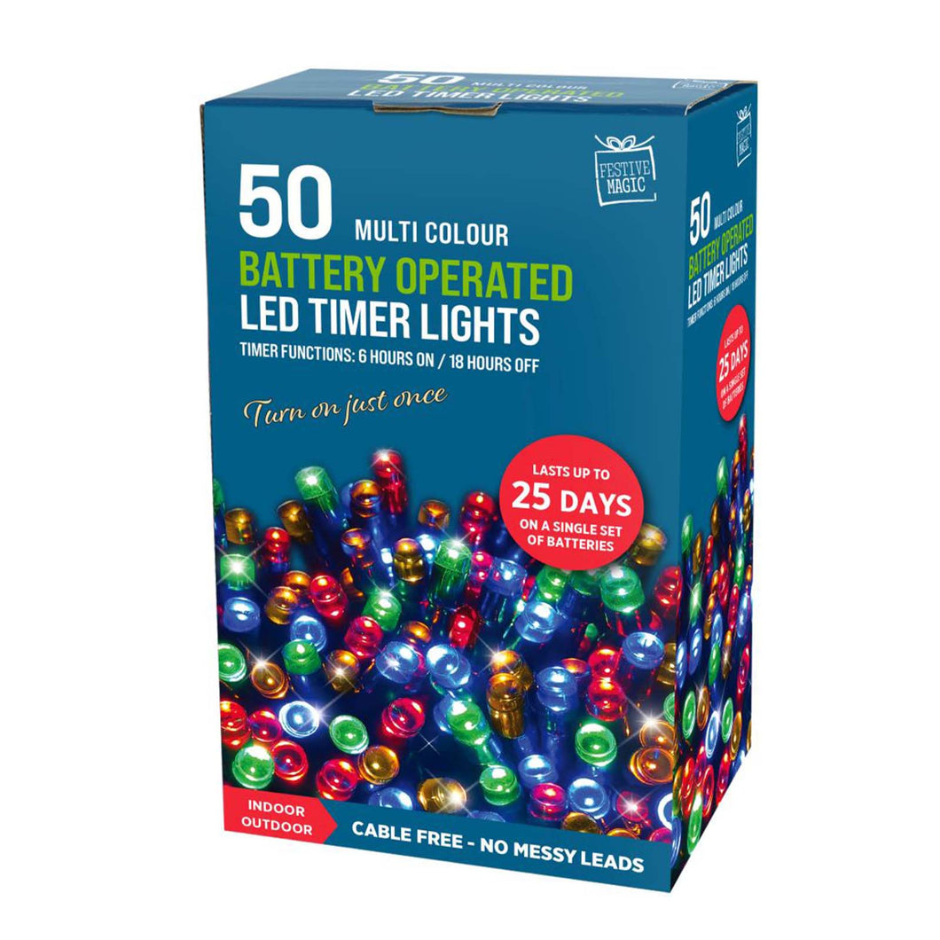Festive Magic 50 Multicoloured String Lights Battery Operated