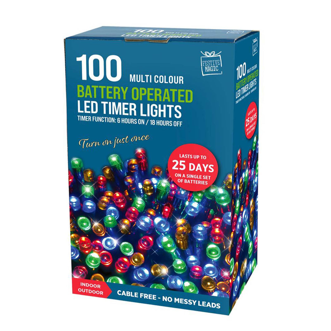 100 Multicoloured B/O Christmas String Lights