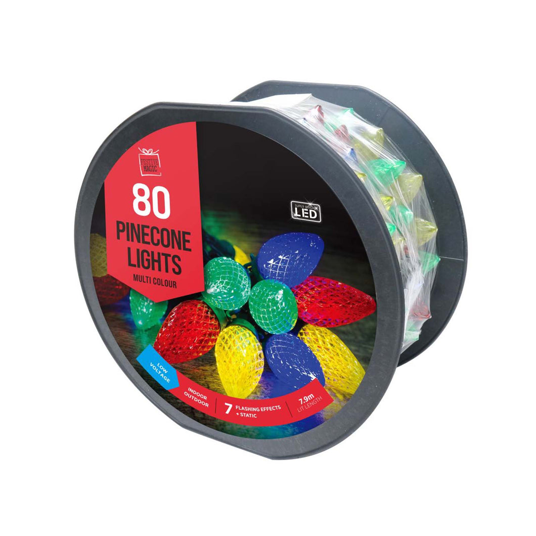 Festive Magic 80 Multi Coloured Pine Cone LED Lights