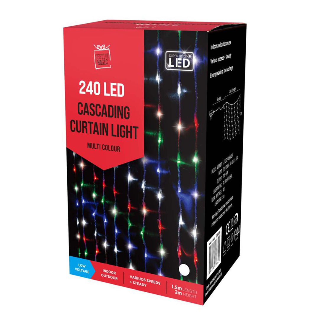 Festive Magic 240 Multi Coloured Cascading LED Curtain Lights