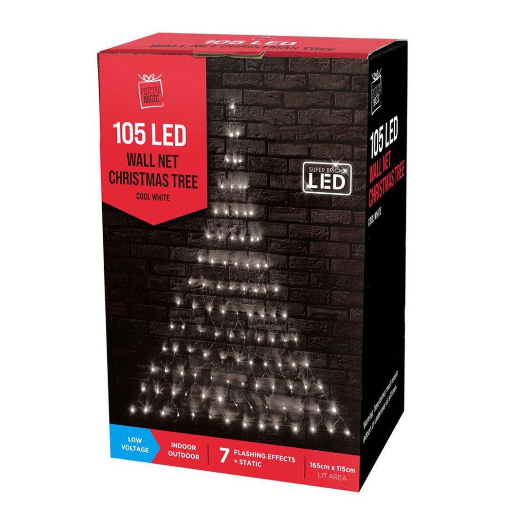 Festive Magic 105 LED Wall Net Christmas Tree White 165cm x 115cm