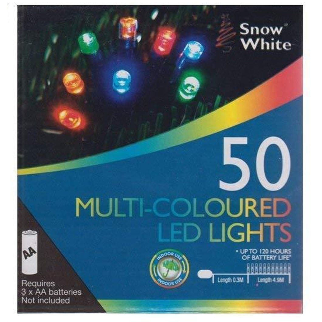 Snow White 50 LED Battery Operated Lights Multi-coloured