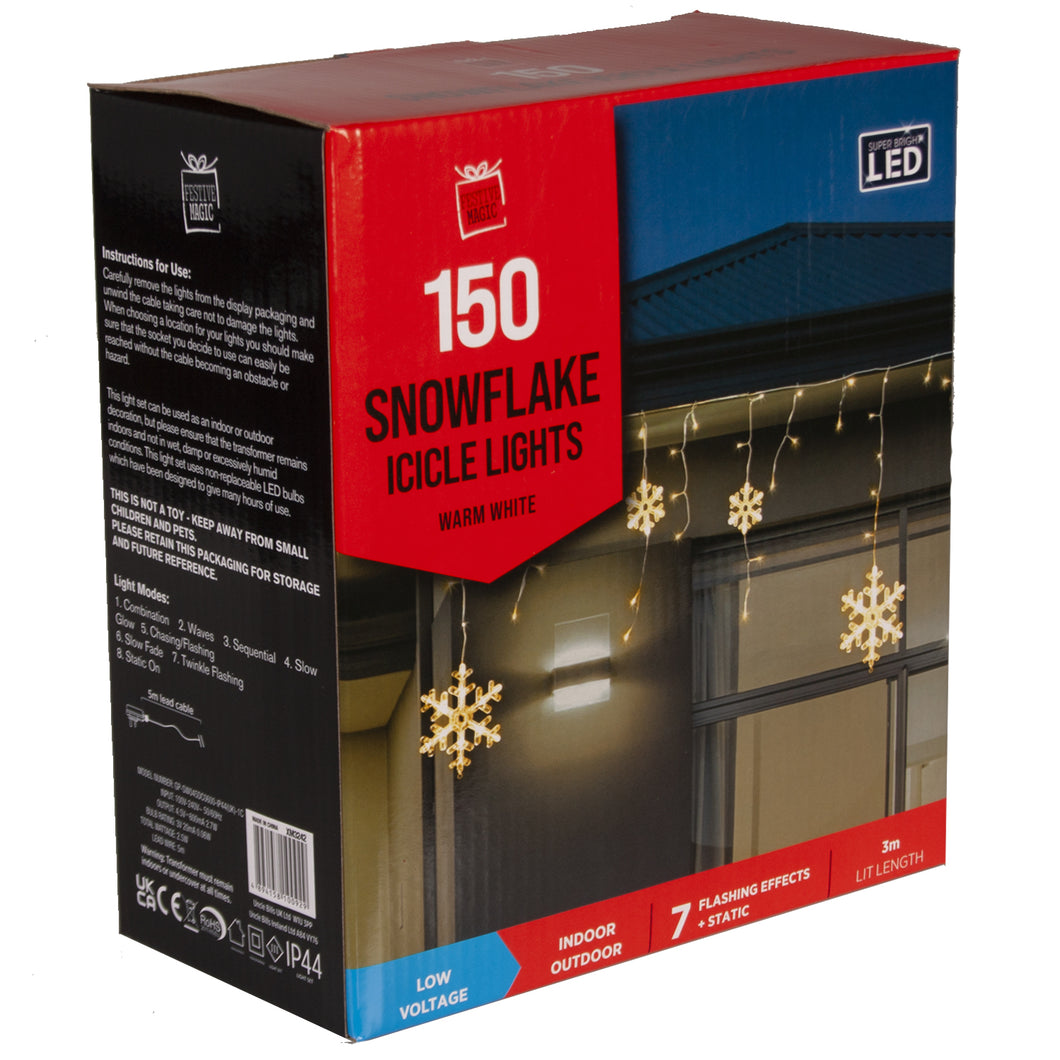 Festive Magic 150 Warm White LED Snowflake & Icicle Lights