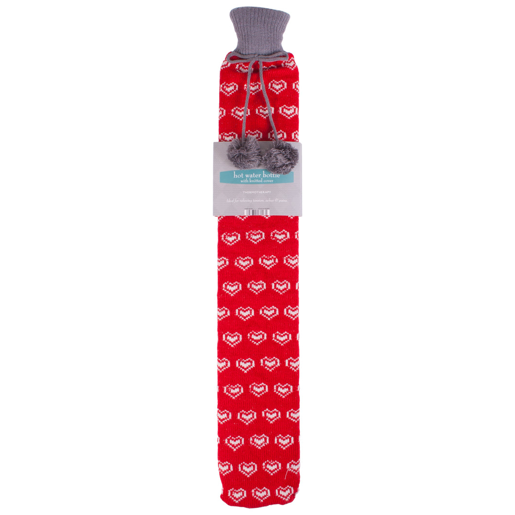 Red Knitted Pattern Long Hot Water Bottle