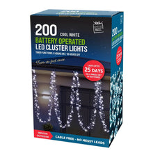 Load image into Gallery viewer, Festive Magic 200 Cool White Battery Operated LED Cluster Lights
