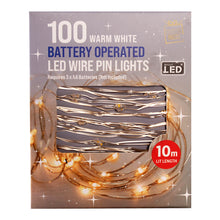 Load image into Gallery viewer, Festive Magic 100 Warm White Battery Operated LED Wire Pin Lights
