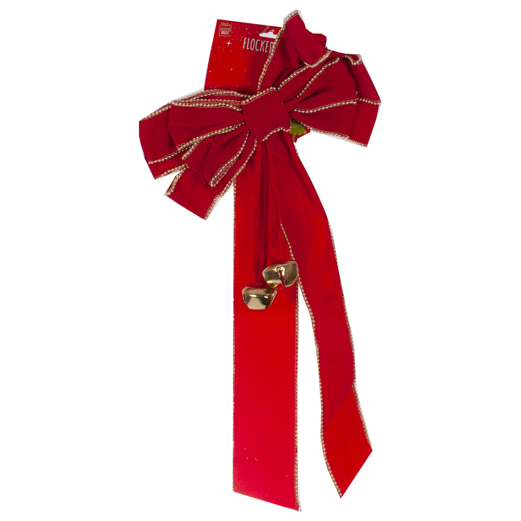 Festive Flocked Bow With Bells