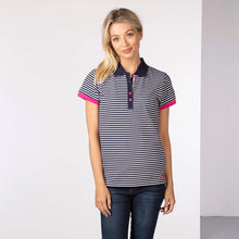 Load image into Gallery viewer, Blue Striped Ladies Polo Shirt