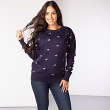 Load image into Gallery viewer, Ladies Embroidered Pattern Sweatshirt Navy With Pink Horses