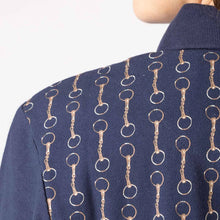 Load image into Gallery viewer, Navy &amp; Gold Long Sleeved Polo Shirt With Printed Snaffle Pattern
