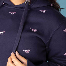Load image into Gallery viewer, Navy Blue White Horse Pattern Embroidered Hoodies For Women