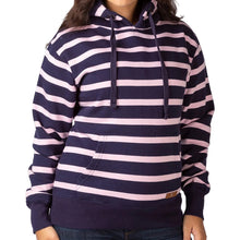 Load image into Gallery viewer, Navy &amp; Pink Stripe Classic Over Head Hoody For Women
