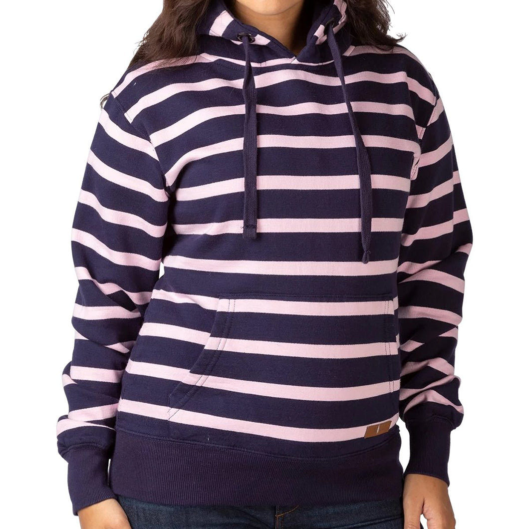 Navy & Pink Stripe Classic Over Head Hoody For Women