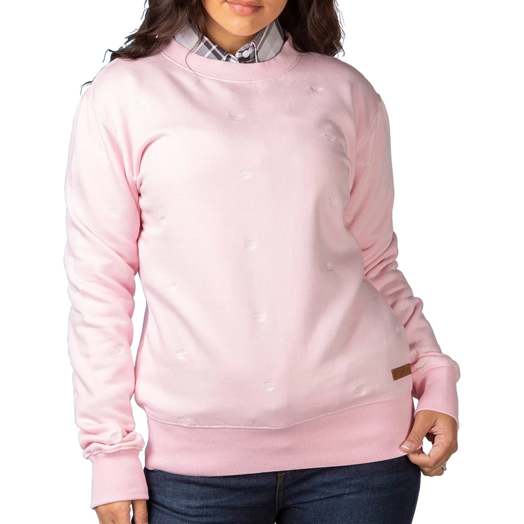 Ladies Embroidered Pattern Sweatshirt Pink Bumble Bees Jumper