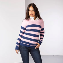 Load image into Gallery viewer, Pink &amp; Blue Striped Ladies Crew Neck Jumper
