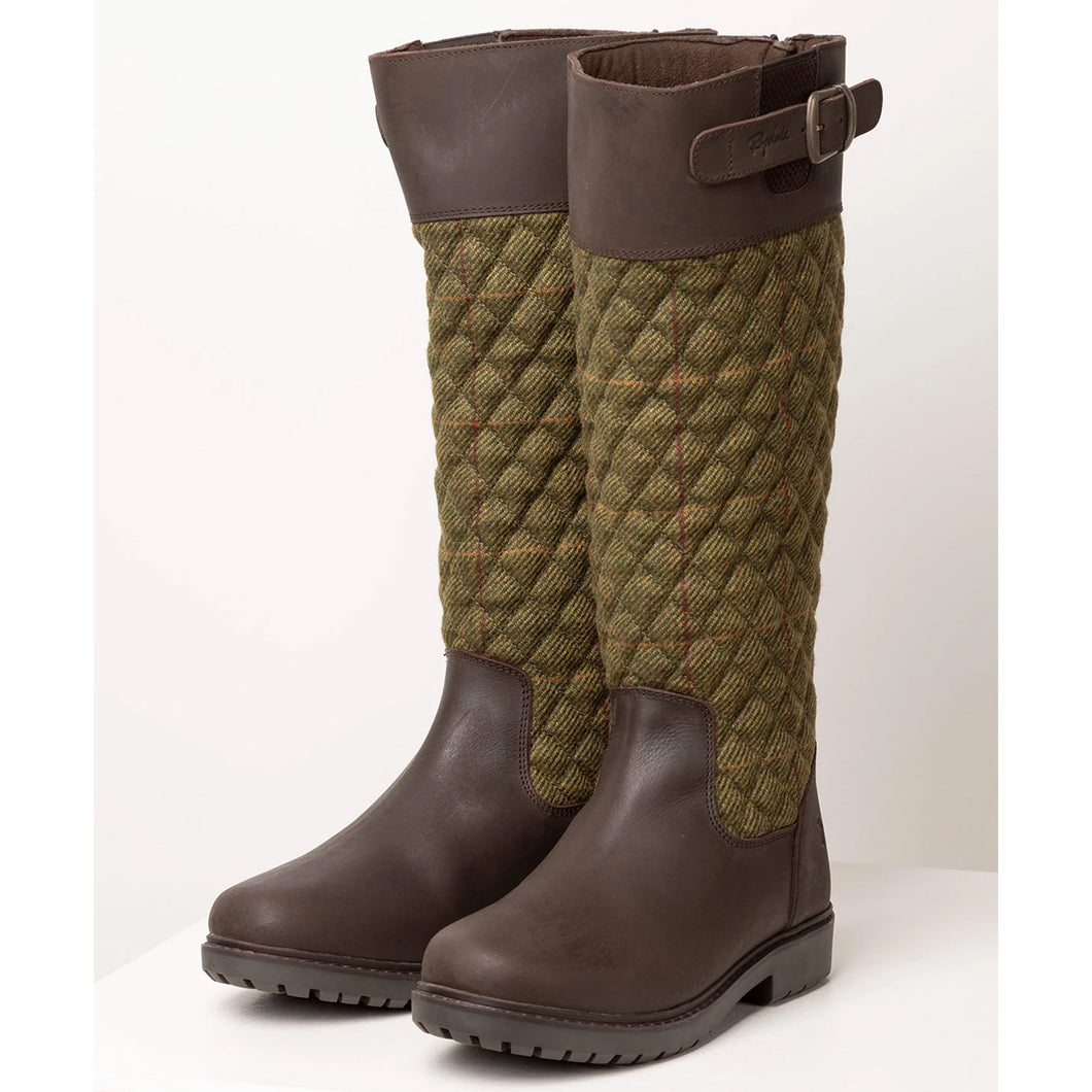 Diamond Quilted Tweed Country Boots Green Check