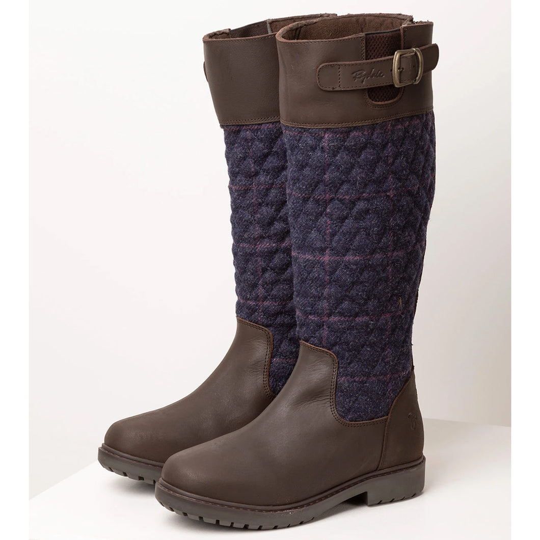 Diamond Quilted Tweed Country Boots Navy Check