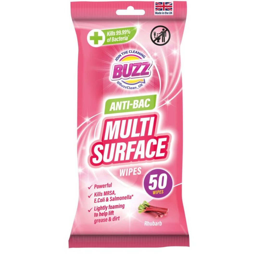 Buzz Multi-Surface Rhubarb Wipes 50pk