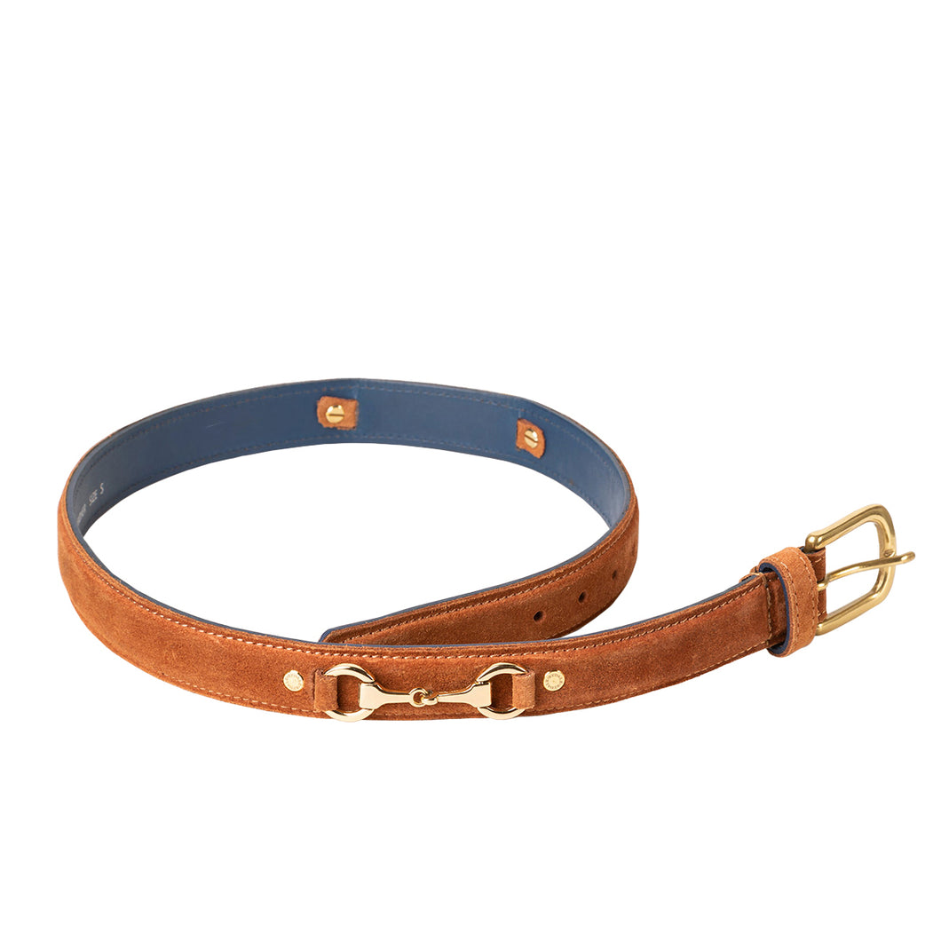 Ladies Tan Leather Belt Suede With Navy Interior
