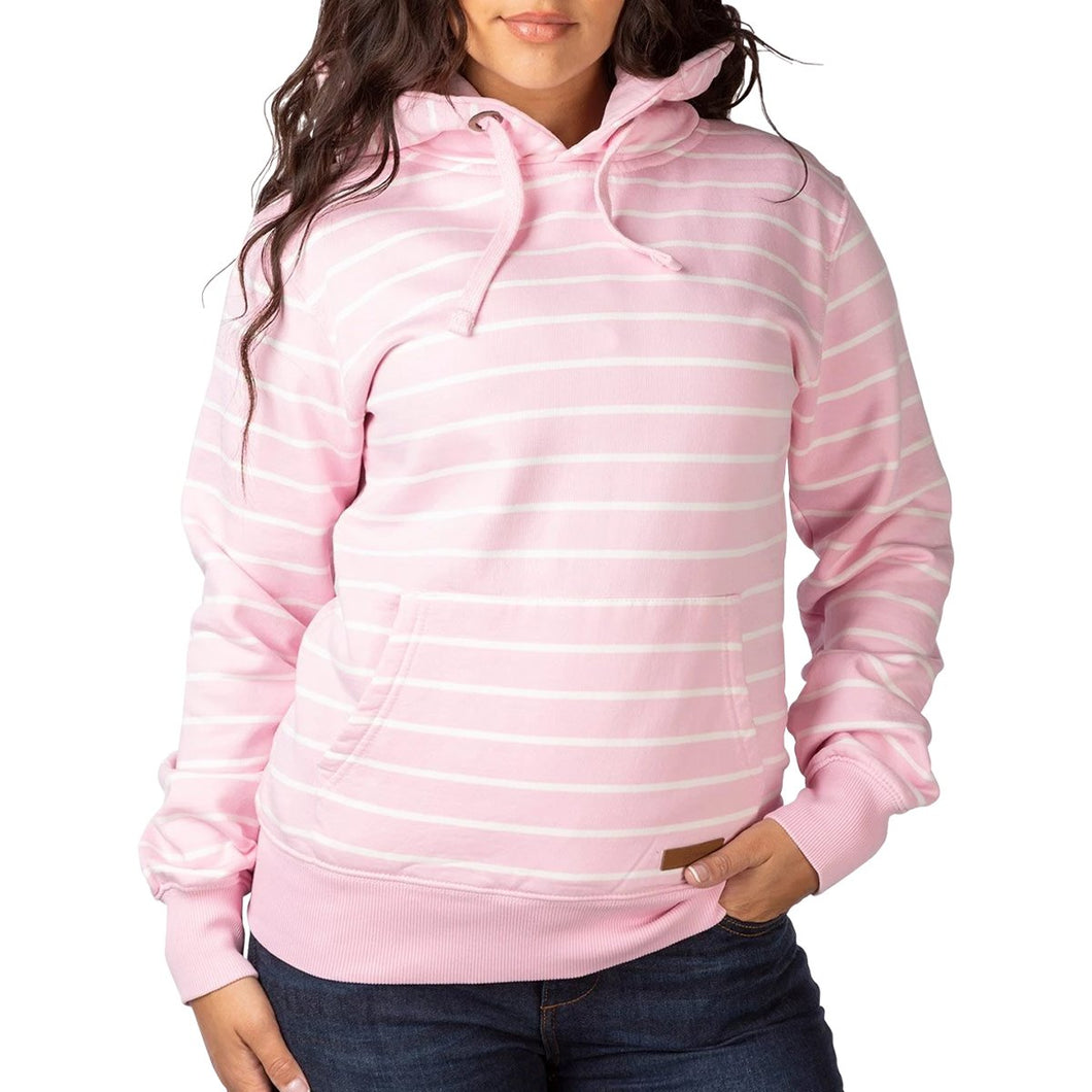 Pink & White Stripe Classic Over Head Hoody For Women