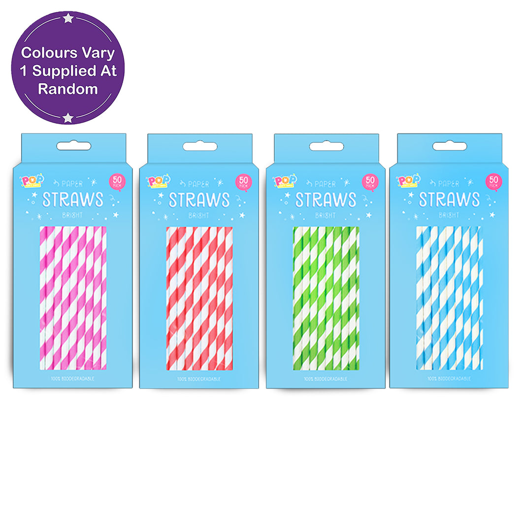 Multicoloured Paper Straws 50pk Assorted