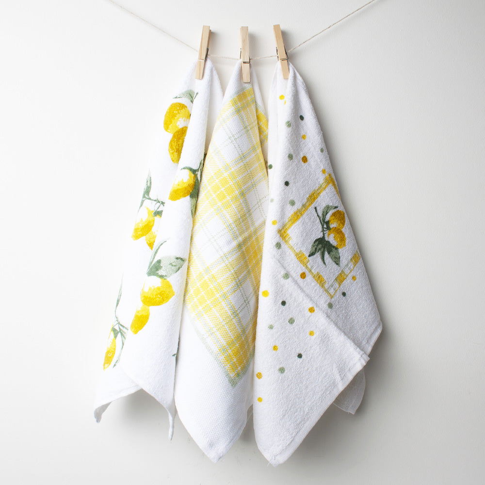 Set of 3 Tea Towels - Lemon Design