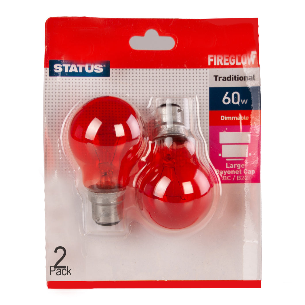 Status Fire Glow GLS 60W Dimmable BC/B22 Twin Pack