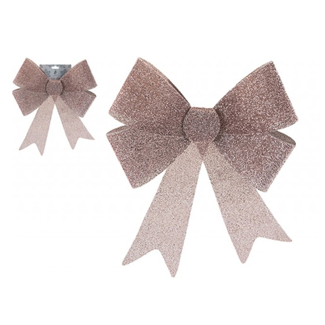 Snow White Rose Gold Tinsel Bow Decoration