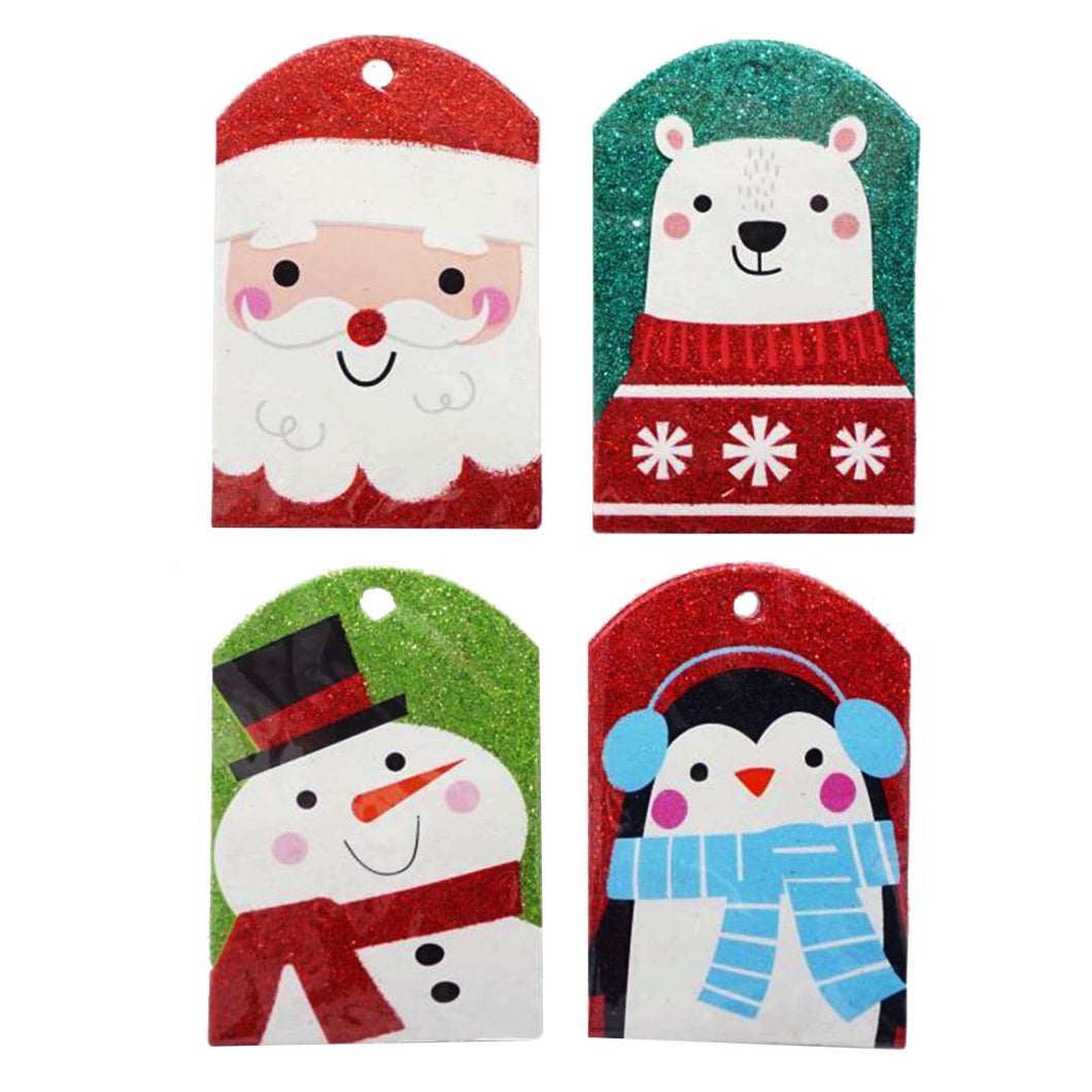 Santa, polar bear, snowman, and penguin gift tags