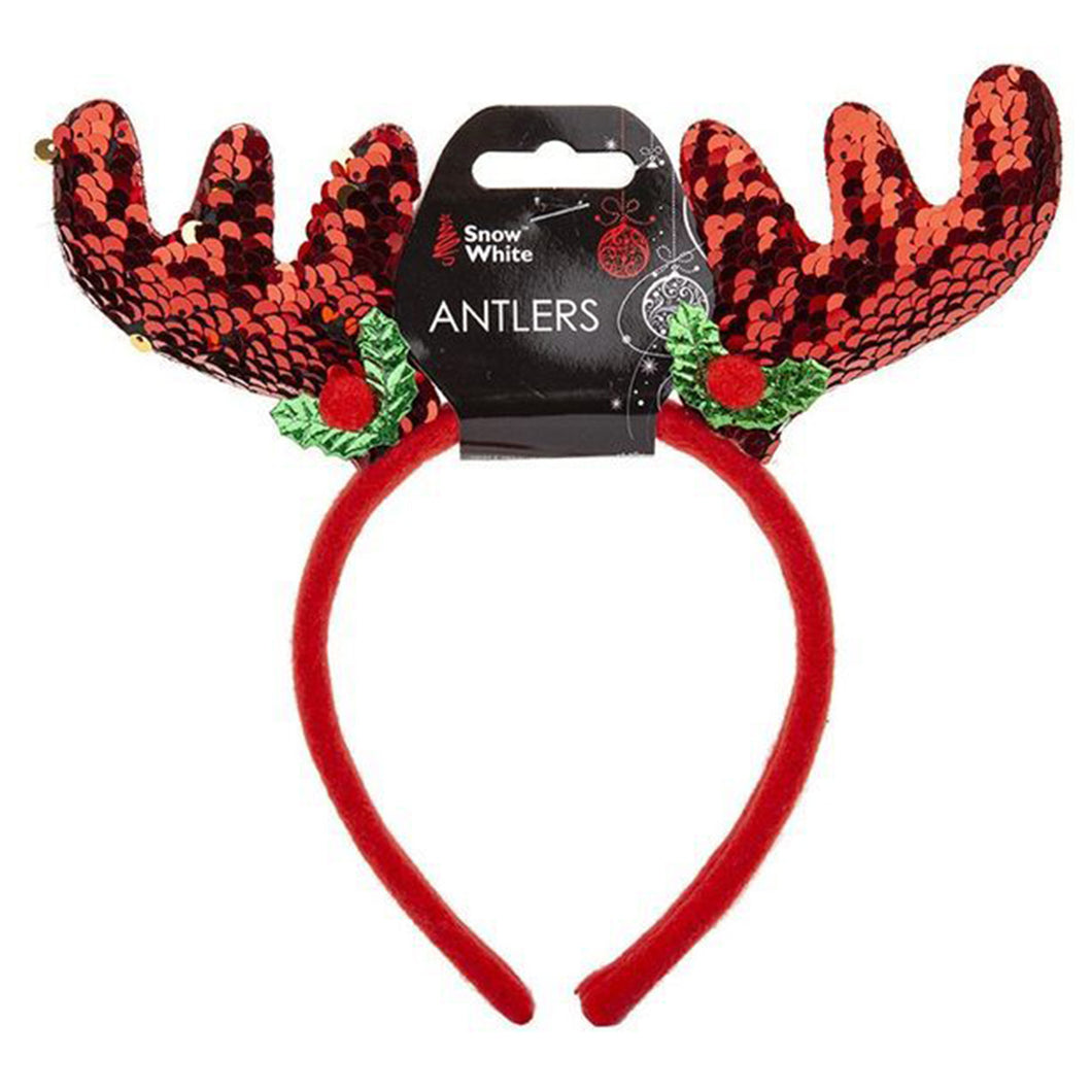 Red Sequin Reindeer Antler Headband