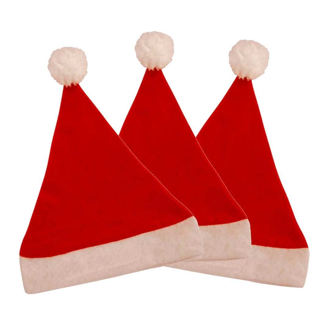 3 classic red and white felt Santa hats