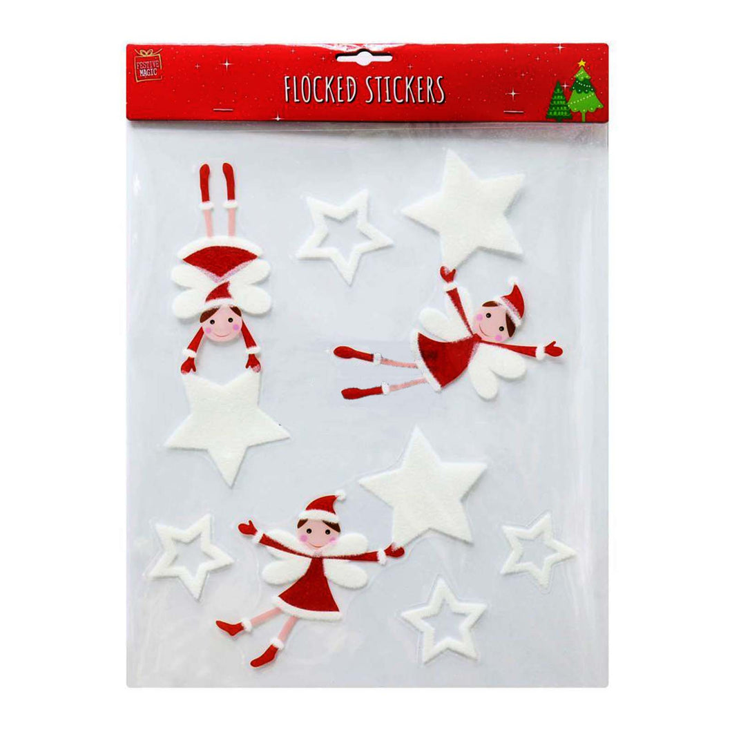 Pack of flocked Christmas fairy and star stickers