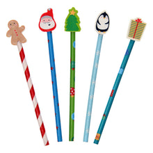 Load image into Gallery viewer, 5 pack of novelty Christmas pencils
