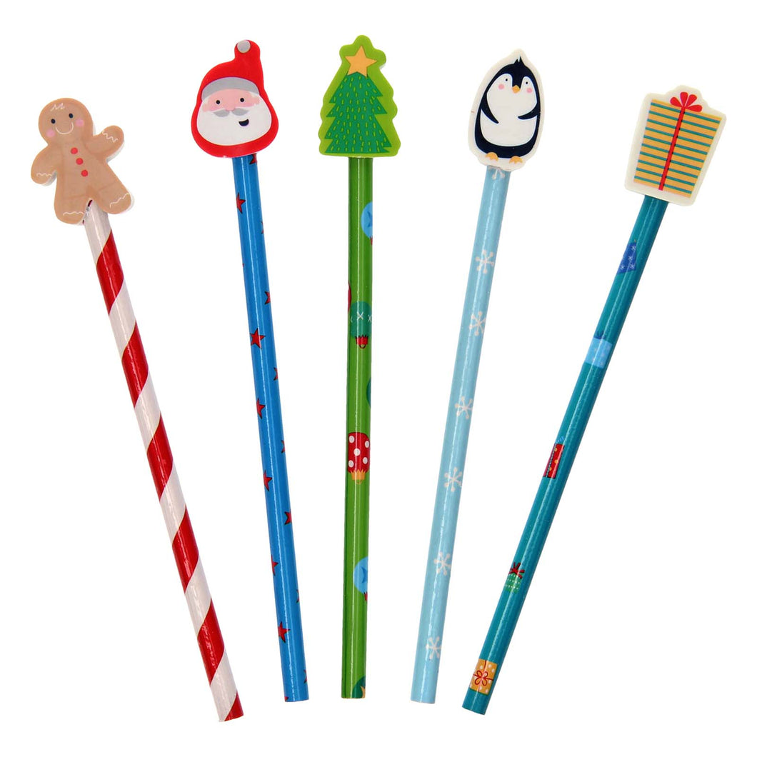 5 pack of novelty Christmas pencils
