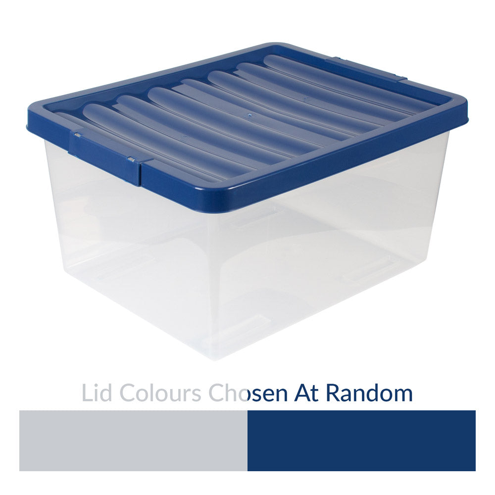 27 Litre Plastic Storage Boxes - Blue / Grey Lids