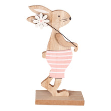 Load image into Gallery viewer, Wooden Standing Bunny Decoration Pink &amp; Blue
